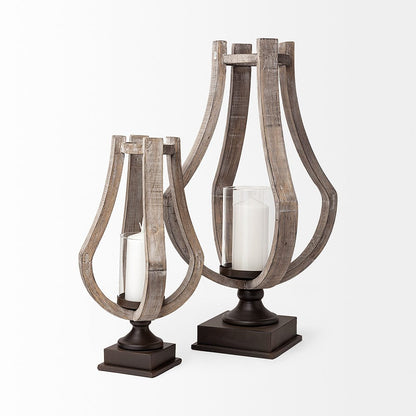 Mercana - Brillion Large Rustic Wood Metal Table Candle Holder - 53143_CLOSEOUT view 6