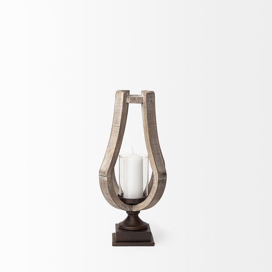 Mercana - Brillion Small Rustic Wood Metal Table Candle Holder - 53142_CLOSEOUT view 2