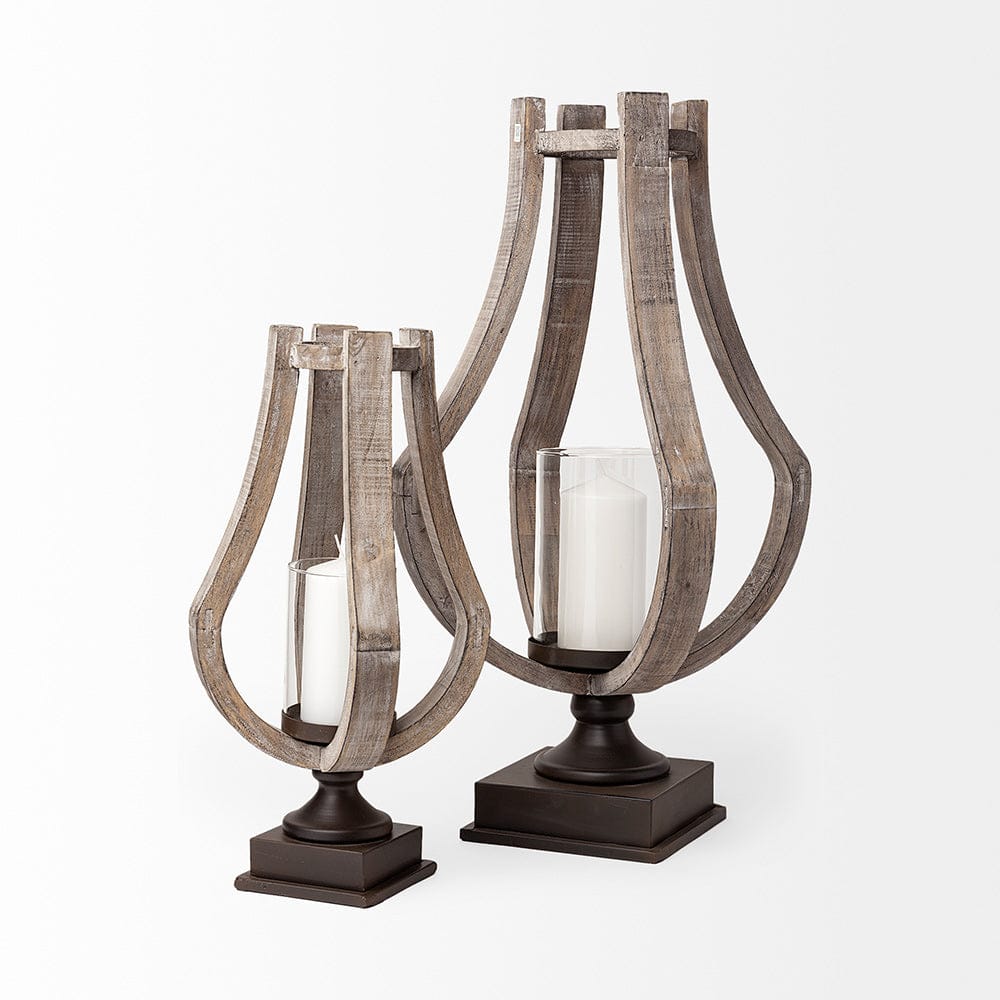 Mercana - Brillion Small Rustic Wood Metal Table Candle Holder - 53142_CLOSEOUT view 6