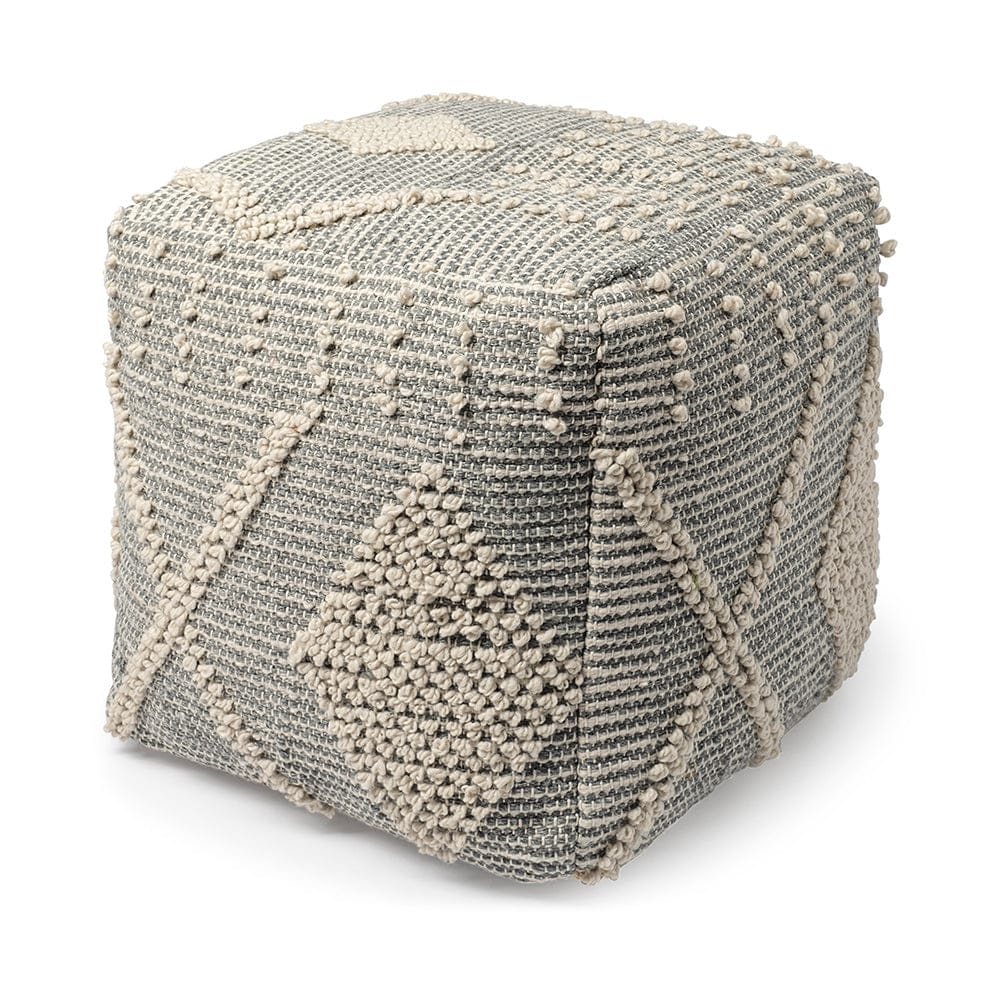 Mercana - Brinket Gray/Cream Polyester Handwoven Square Pouf - 68387 view 1