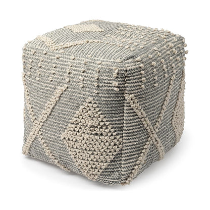 Mercana - Brinket Gray/Cream Polyester Handwoven Square Pouf - 68387 view 1