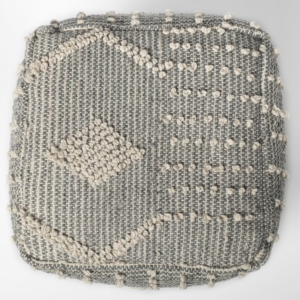Mercana - Brinket Gray/Cream Polyester Handwoven Square Pouf - 68387 view 2