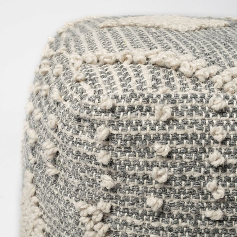 Mercana - Brinket Gray/Cream Polyester Handwoven Square Pouf - 68387 view 3