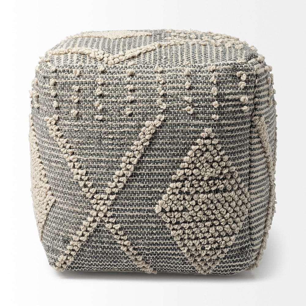 Mercana - Brinket Gray/Cream Polyester Handwoven Square Pouf - 68387 view 4