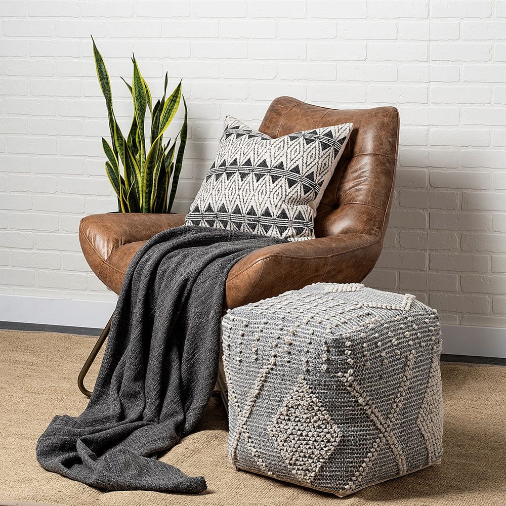 Mercana - Brinket Gray/Cream Polyester Handwoven Square Pouf - 68387 view 5