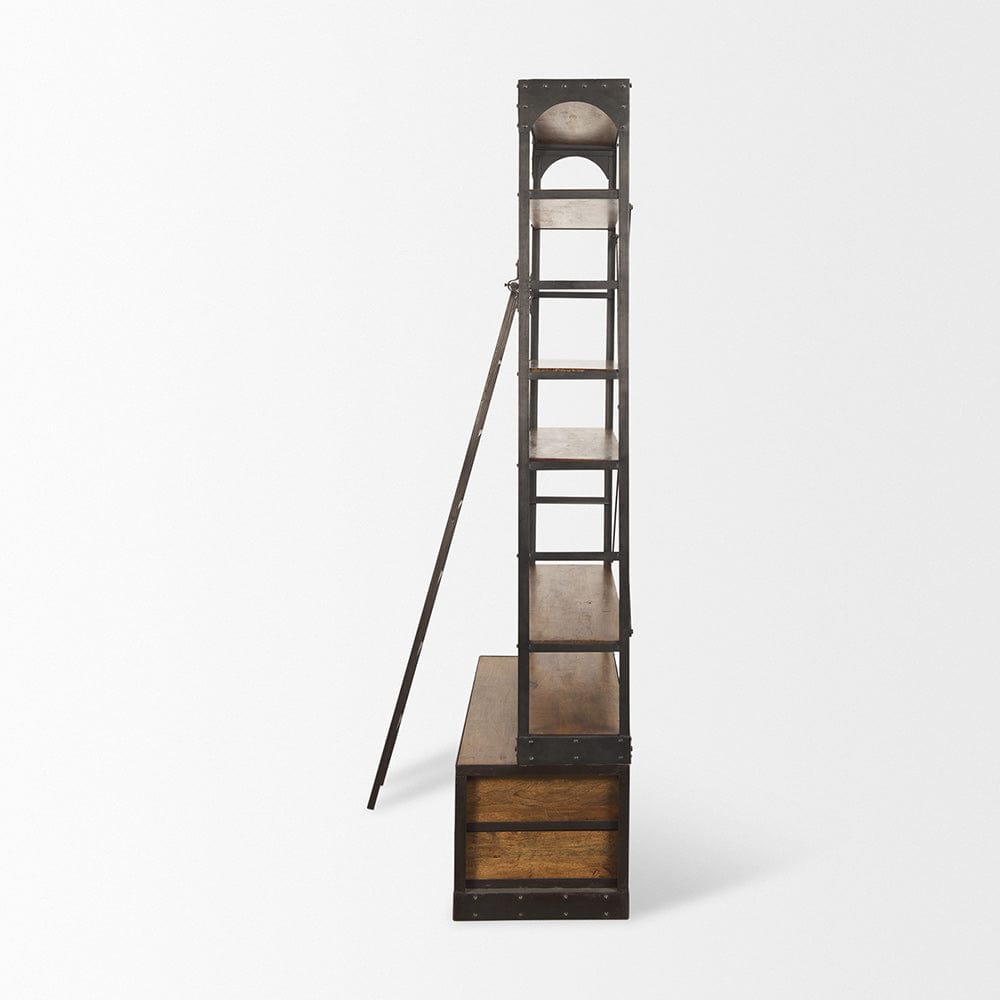 Mercana - Brodie II Medium Brown Wood Black Ladder Four Shelf Shelving Unit 57L x 20.5W x94H - 50031-AB view 7