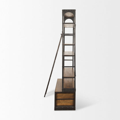Mercana - Brodie II Medium Brown Wood Black Ladder Four Shelf Shelving Unit 57L x 20.5W x94H - 50031-AB view 7