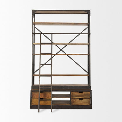 Mercana - Brodie II Medium Brown Wood Black Ladder Four Shelf Shelving Unit 57L x 20.5W x94H - 50031-AB view 8