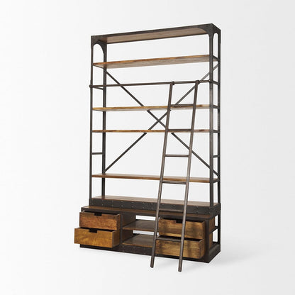 Mercana - Brodie II Medium Brown Wood Black Ladder Four Shelf Shelving Unit 57L x 20.5W x94H - 50031-AB view 9