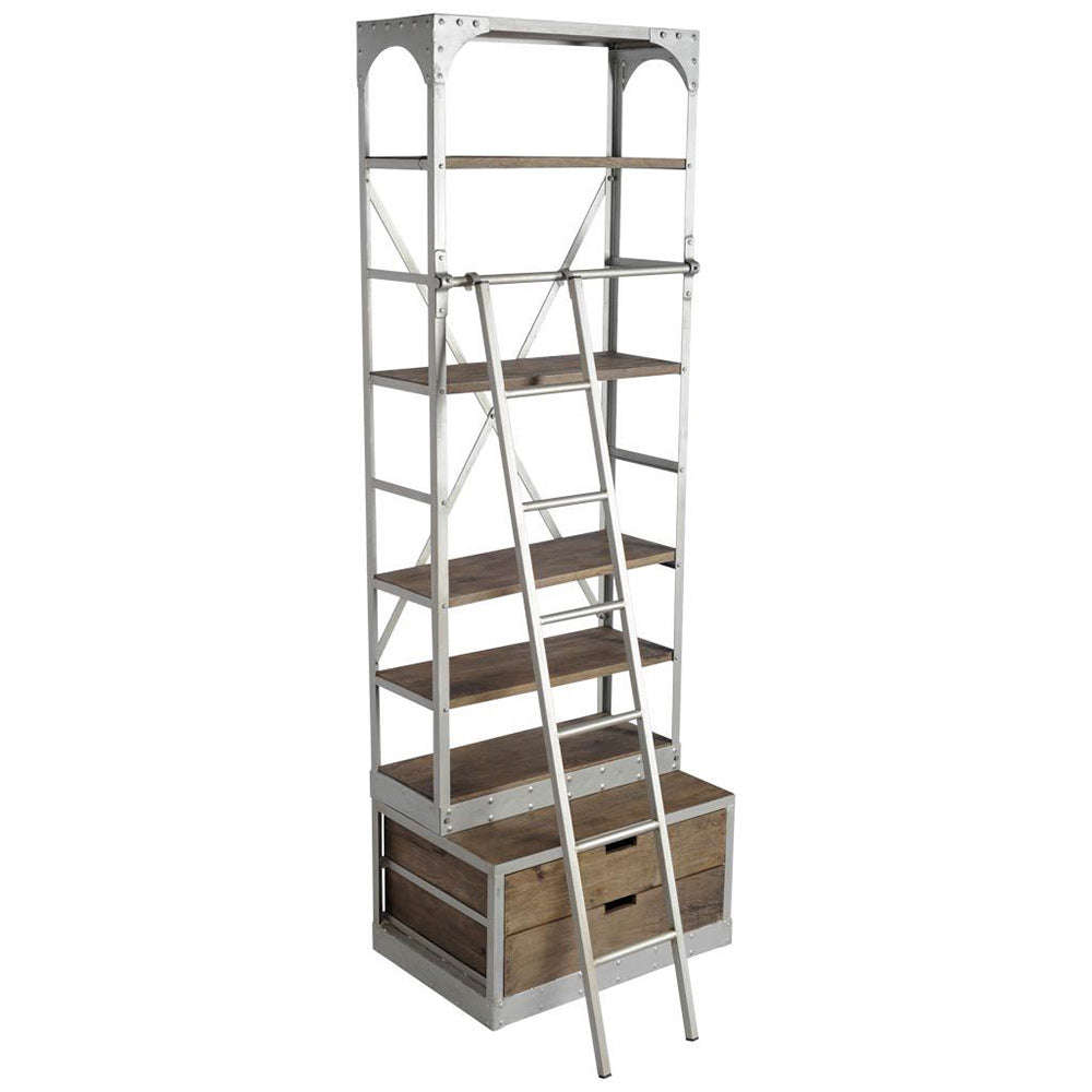 Mercana - Brodie III 32L x 22W x 94H Medium Brown Wood Silver Accent Four Shelf Shelving Unit - 50324-AB_CLOSEOUT view 1