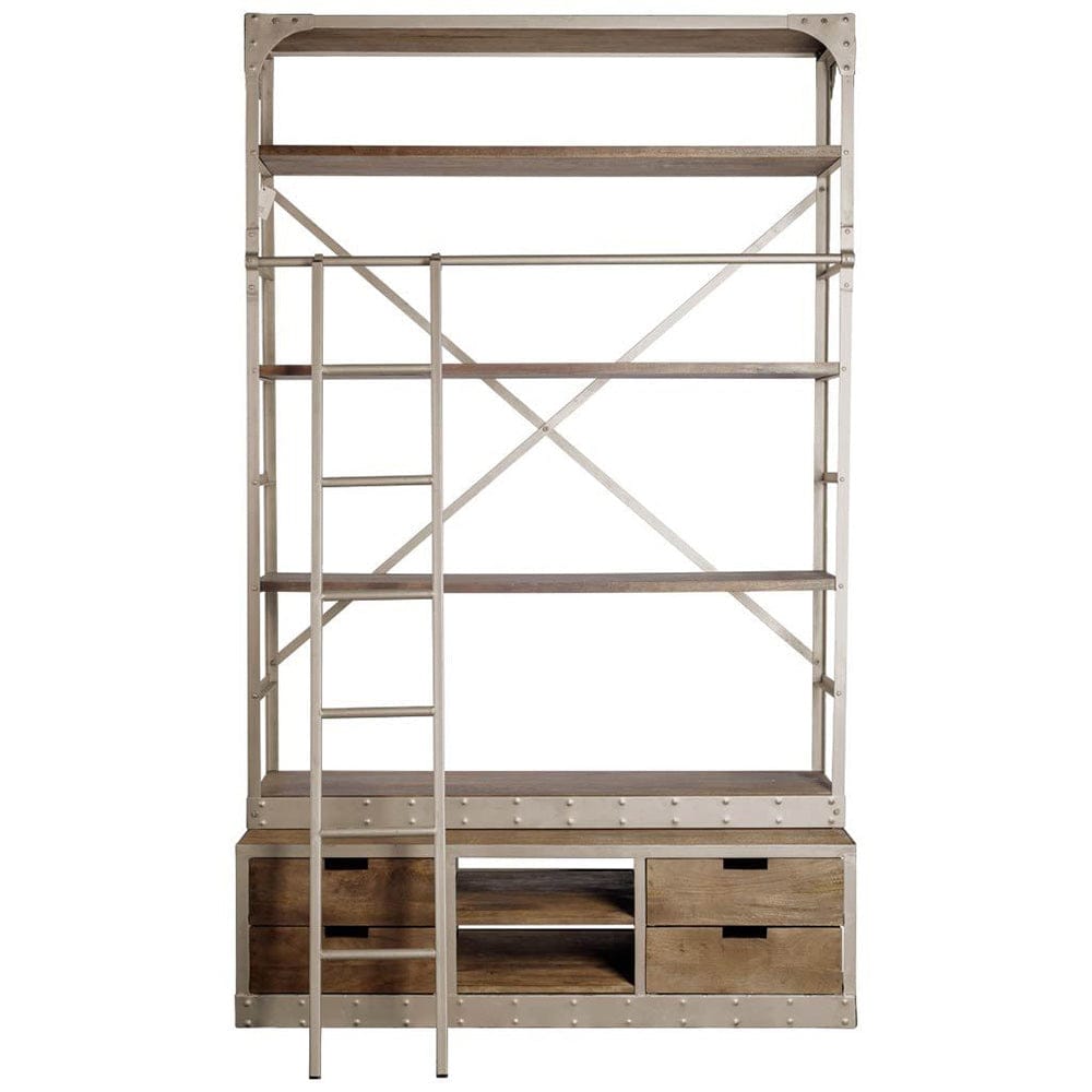 Mercana - Brodie VI 57L x 20.5W x 94H Light Brown Wood Nickle Ladder Four Shelf Shelving Unit - 50370-AB_CLOSEOUT view 1