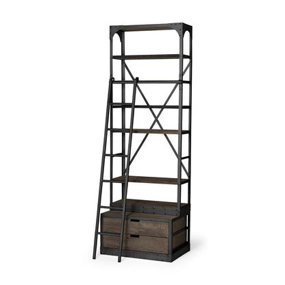 Mercana - Brodie VII 32L x 22W x 94H Brown Wood Gun-Metal Bracing Four Shelf Shelving Unit - 50372-AB view 1