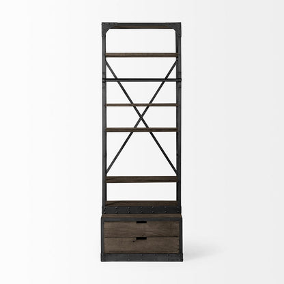 Mercana - Brodie VII 32L x 22W x 94H Brown Wood Gun-Metal Bracing Four Shelf Shelving Unit - 50372-AB view 2
