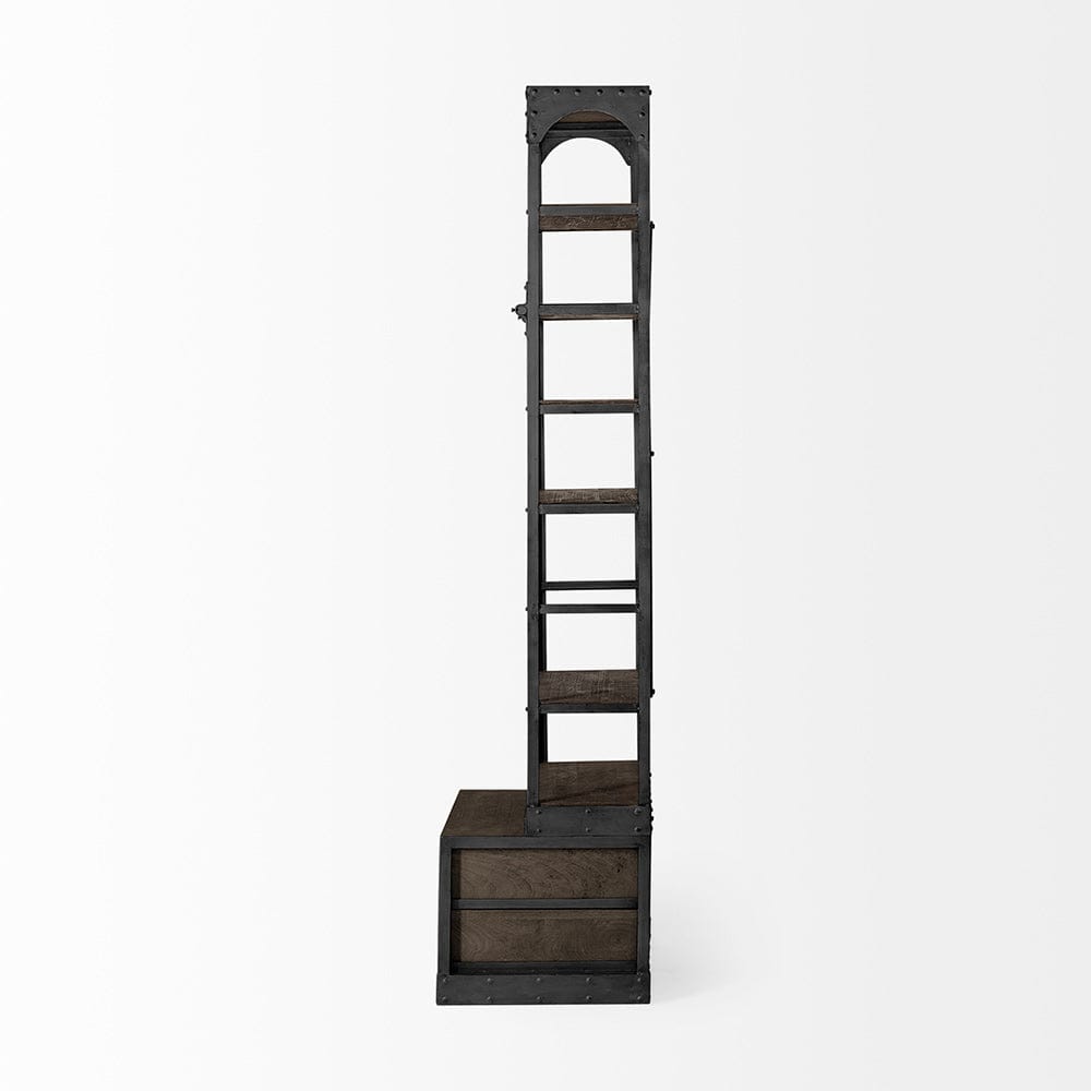 Mercana - Brodie VII 32L x 22W x 94H Brown Wood Gun-Metal Bracing Four Shelf Shelving Unit - 50372-AB view 3