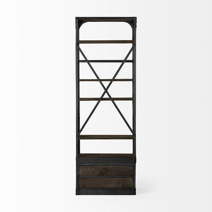 Mercana - Brodie VII 32L x 22W x 94H Brown Wood Gun-Metal Bracing Four Shelf Shelving Unit - 50372-AB view 4