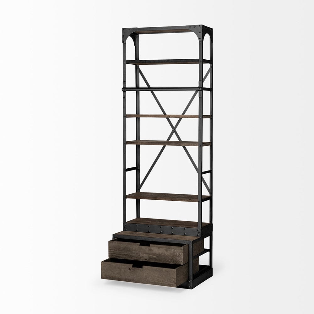 Mercana - Brodie VII 32L x 22W x 94H Brown Wood Gun-Metal Bracing Four Shelf Shelving Unit - 50372-AB view 5