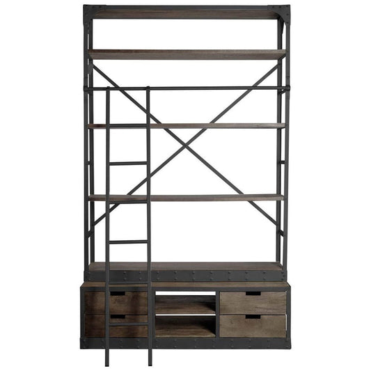 Mercana - Brodie VIII 57L x 20.5W x 94H Brown Wood Gun-Metal Ladder Four Shelf Shelving Unit - 50373-AB view 1
