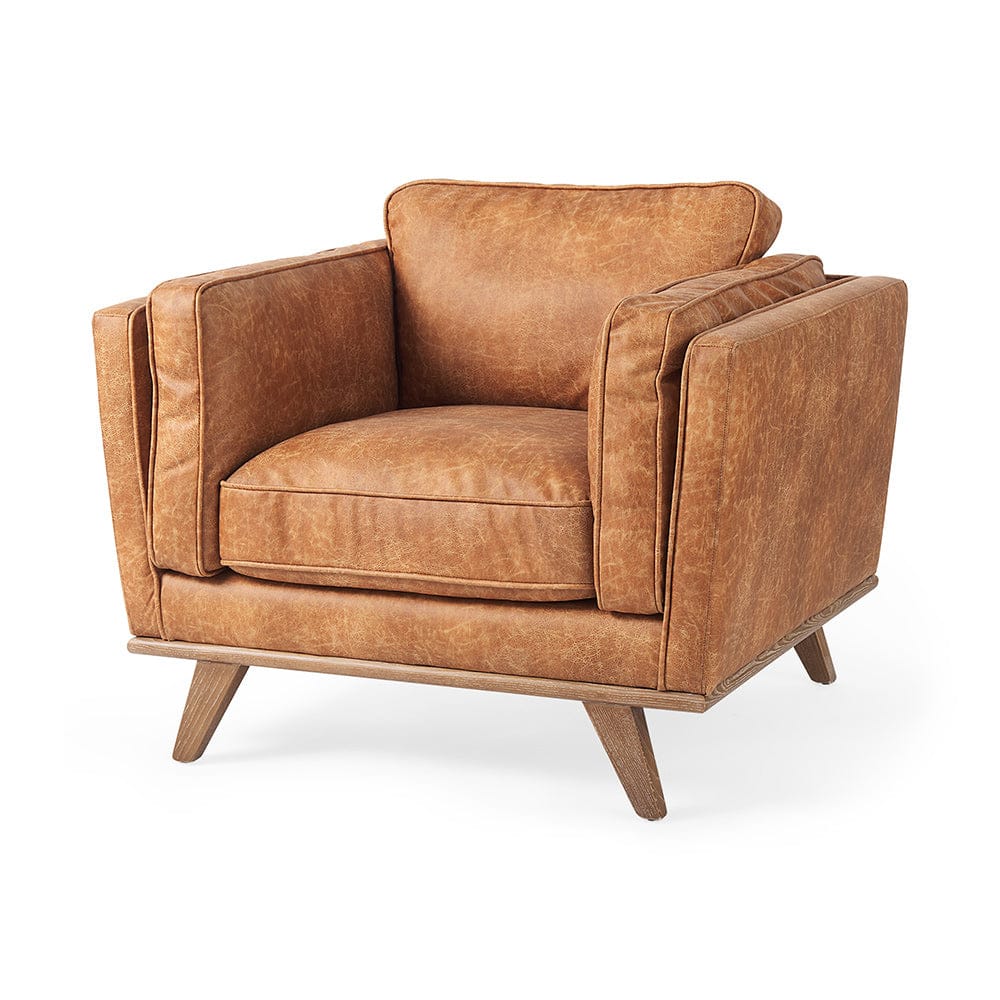 Mercana - Brooks 41.7L x 34.8W x 33.5H Cognac Brown Faux Leather Chair W/ Medium Brown Wooden Legs - 69616 view 1