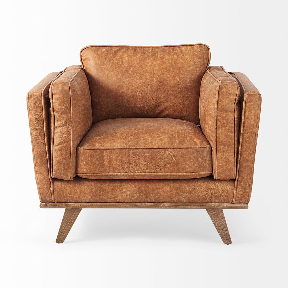 Mercana - Brooks 41.7L x 34.8W x 33.5H Cognac Brown Faux Leather Chair W/ Medium Brown Wooden Legs - 69616 view 3