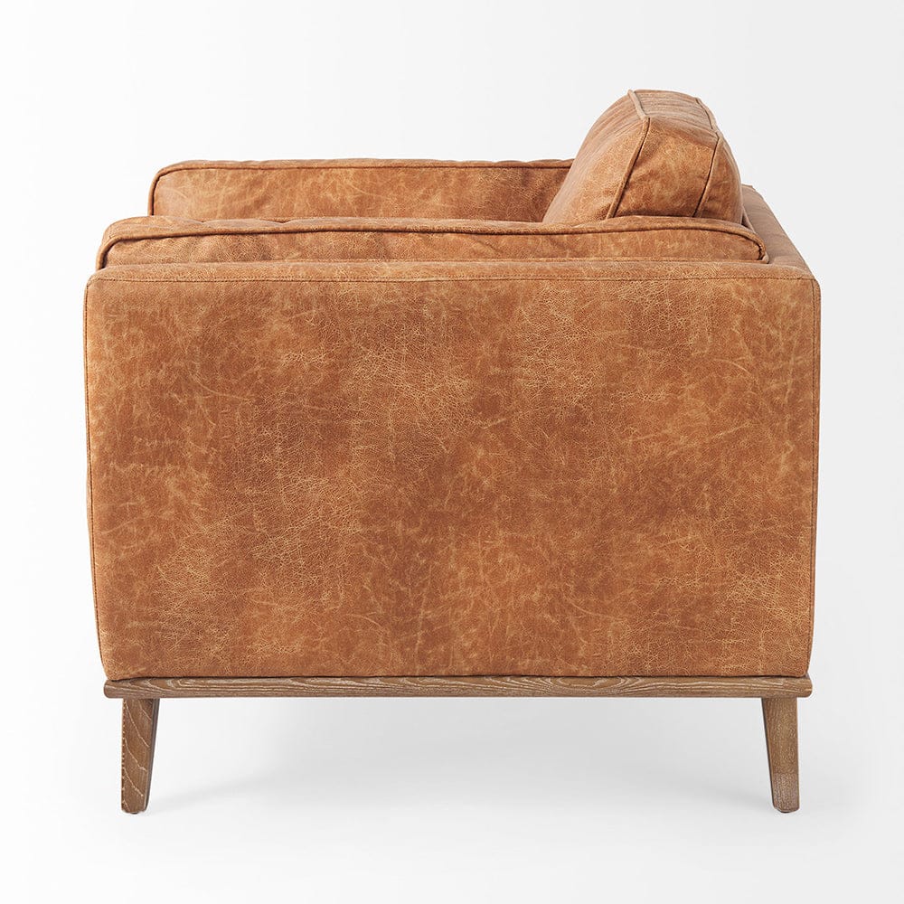 Mercana - Brooks 41.7L x 34.8W x 33.5H Cognac Brown Faux Leather Chair W/ Medium Brown Wooden Legs - 69616 view 4