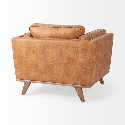 Mercana - Brooks 41.7L x 34.8W x 33.5H Cognac Brown Faux Leather Chair W/ Medium Brown Wooden Legs - 69616 view 6