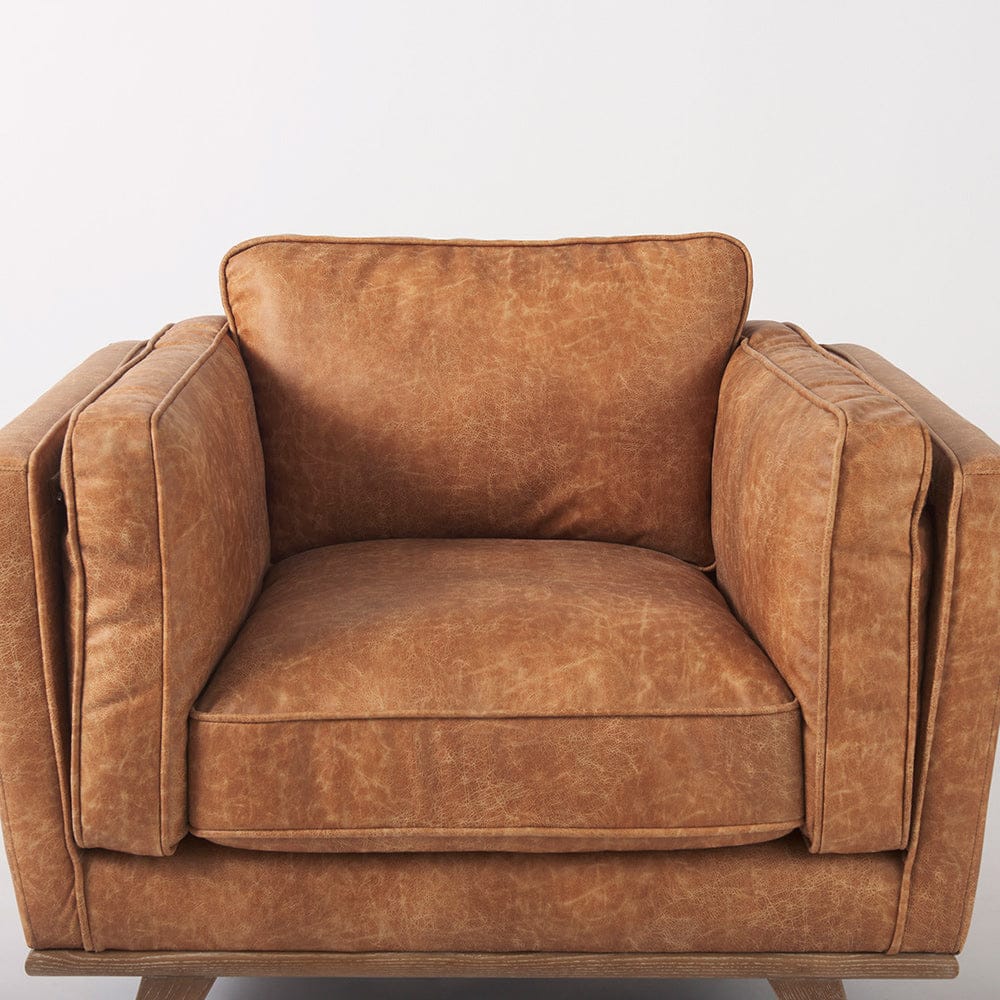 Mercana - Brooks 41.7L x 34.8W x 33.5H Cognac Brown Faux Leather Chair W/ Medium Brown Wooden Legs - 69616 view 7