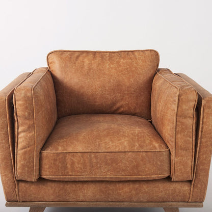 Mercana - Brooks 41.7L x 34.8W x 33.5H Cognac Brown Faux Leather Chair W/ Medium Brown Wooden Legs - 69616 view 7
