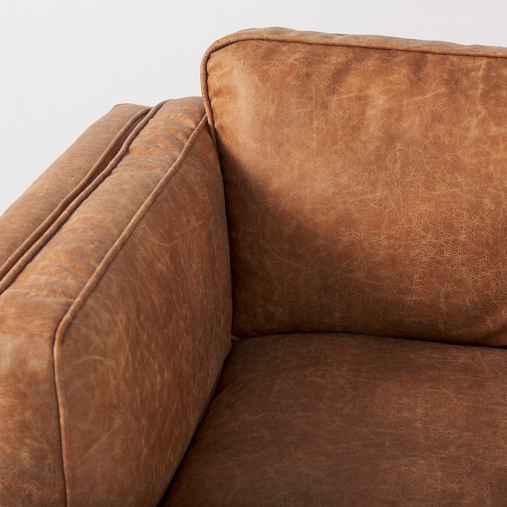 Mercana - Brooks 41.7L x 34.8W x 33.5H Cognac Brown Faux Leather Chair W/ Medium Brown Wooden Legs - 69616 view 8