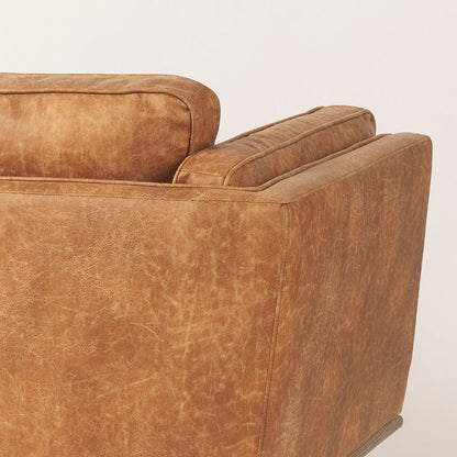 Mercana - Brooks 41.7L x 34.8W x 33.5H Cognac Brown Faux Leather Chair W/ Medium Brown Wooden Legs - 69616 view 10
