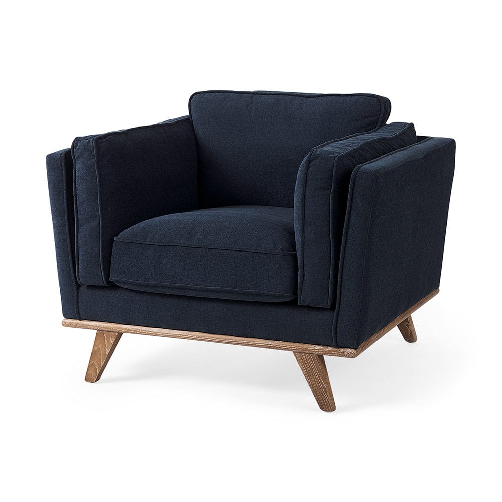 Mercana - Brooks 41.7L x 34.8W x 33.5H Navy Blue Fabric Chair W/ Medium Brown Wooden Legs - 69618_CLOSEOUT view 1