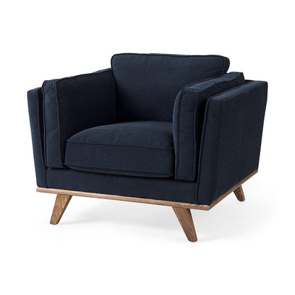 Mercana - Brooks 41.7L x 34.8W x 33.5H Navy Blue Fabric Chair W/ Medium Brown Wooden Legs - 69618_CLOSEOUT view 1
