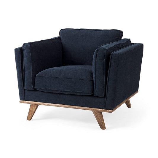 Mercana - Brooks 41.7L x 34.8W x 33.5H Navy Blue Fabric Chair W/ Medium Brown Wooden Legs - 69618_CLOSEOUT view 1