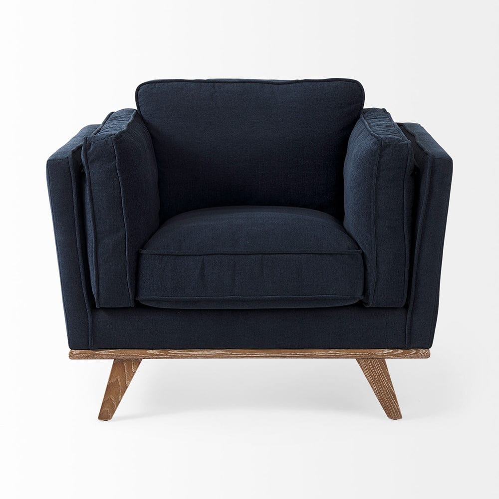 Mercana - Brooks 41.7L x 34.8W x 33.5H Navy Blue Fabric Chair W/ Medium Brown Wooden Legs - 69618_CLOSEOUT view 3
