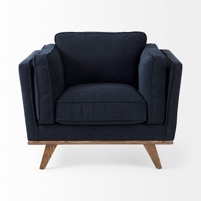 Mercana - Brooks 41.7L x 34.8W x 33.5H Navy Blue Fabric Chair W/ Medium Brown Wooden Legs - 69618_CLOSEOUT view 3