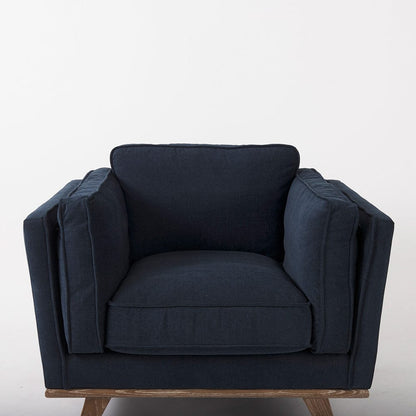 Mercana - Brooks 41.7L x 34.8W x 33.5H Navy Blue Fabric Chair W/ Medium Brown Wooden Legs - 69618_CLOSEOUT view 7