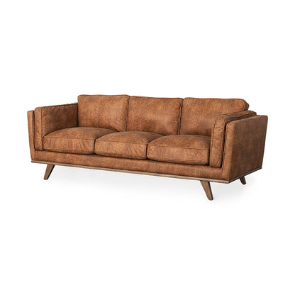 Mercana - Brooks 90.2L x 34.8W x 33.5H Cognac Brown Faux Leather Three Seater Sofa W/ Medium Brown Wooden Legs - 69619 view 1