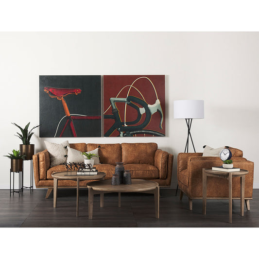 Mercana - Brooks 90.2L x 34.8W x 33.5H Cognac Brown Faux Leather Three Seater Sofa W/ Medium Brown Wooden Legs - 69619 view 2