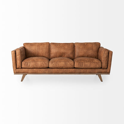 Mercana - Brooks 90.2L x 34.8W x 33.5H Cognac Brown Faux Leather Three Seater Sofa W/ Medium Brown Wooden Legs - 69619 view 3