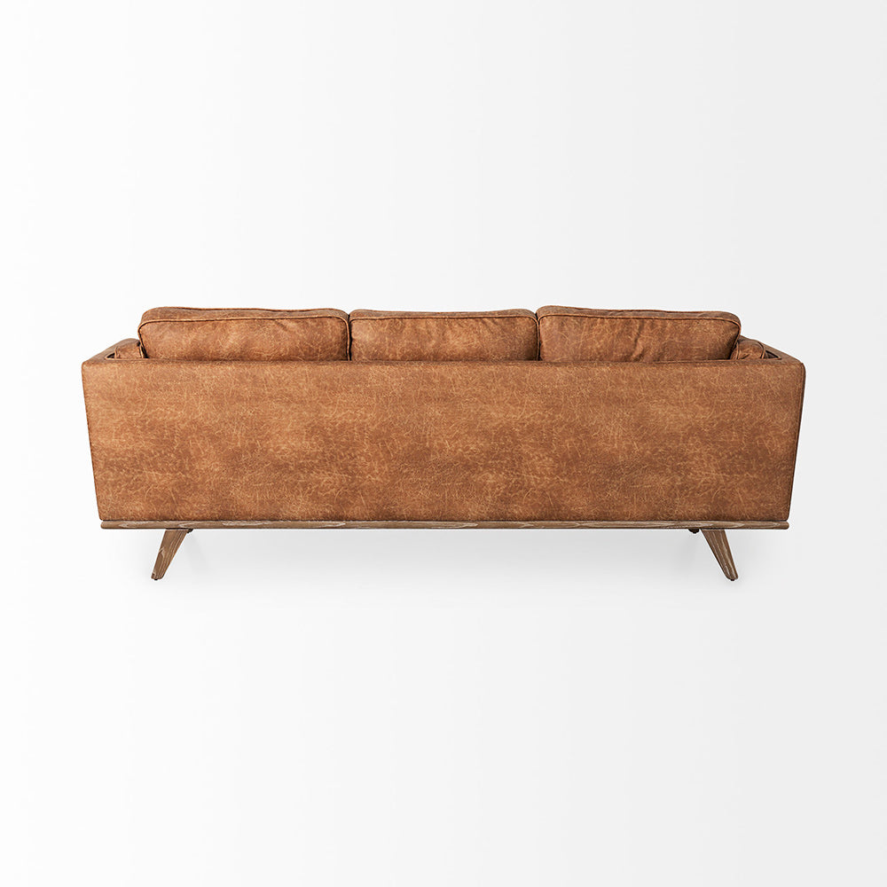 Mercana - Brooks 90.2L x 34.8W x 33.5H Cognac Brown Faux Leather Three Seater Sofa W/ Medium Brown Wooden Legs - 69619 view 4