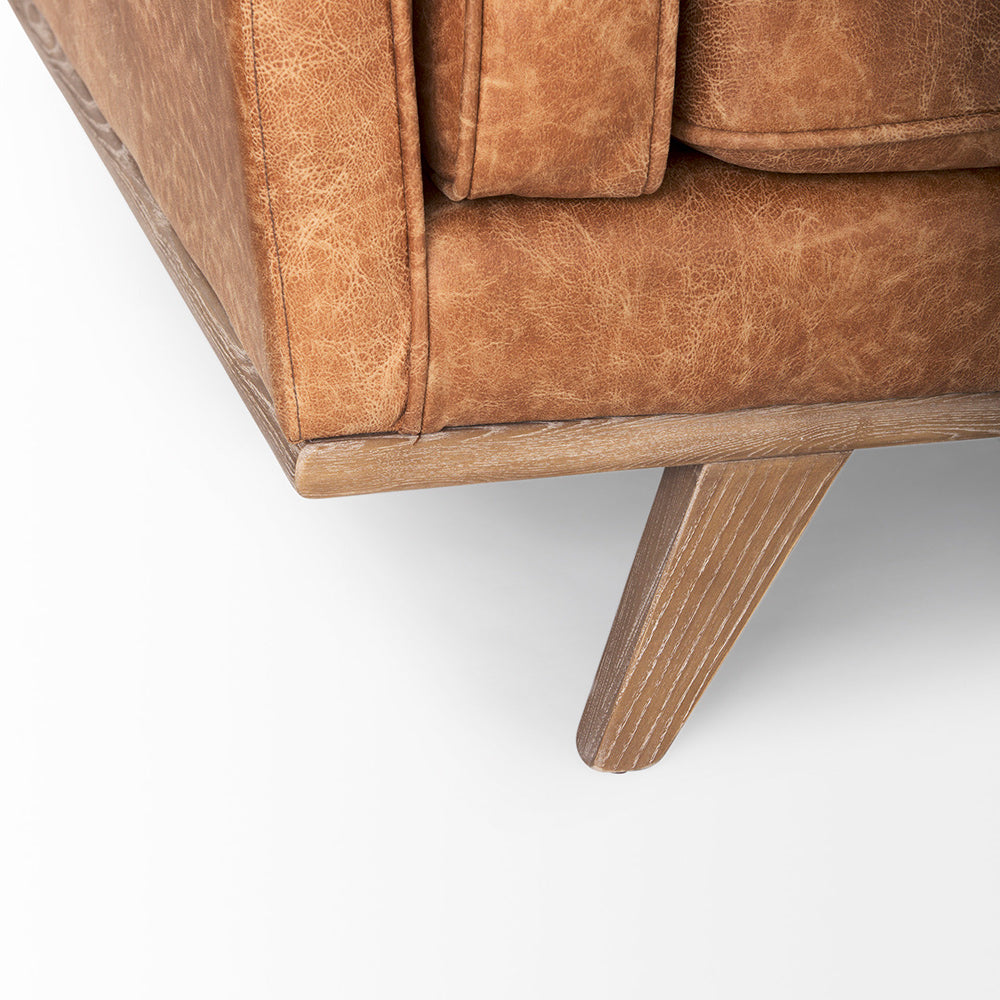 Mercana - Brooks 90.2L x 34.8W x 33.5H Cognac Brown Faux Leather Three Seater Sofa W/ Medium Brown Wooden Legs - 69619 view 8