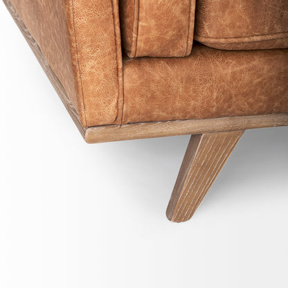 Mercana - Brooks 90.2L x 34.8W x 33.5H Cognac Brown Faux Leather Three Seater Sofa W/ Medium Brown Wooden Legs - 69619 view 8