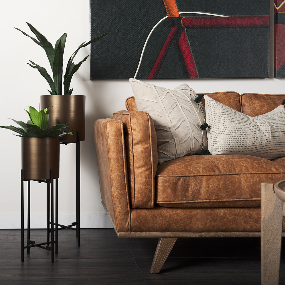 Mercana - Brooks 90.2L x 34.8W x 33.5H Cognac Brown Faux Leather Three Seater Sofa W/ Medium Brown Wooden Legs - 69619 view 12