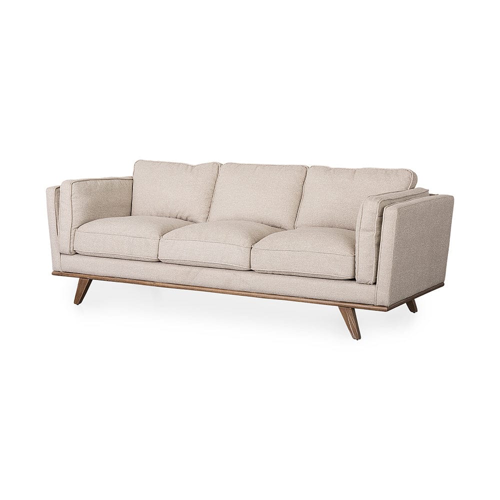 Mercana - Brooks 90.2L x 34.8W x 33.5H Cream Fabric Three Seater Sofa W/ Medium Brown Wooden Legs - 69620 view 1