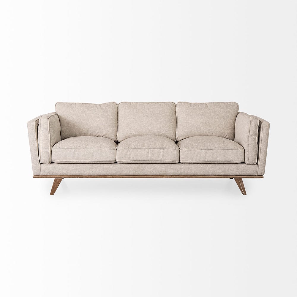 Mercana - Brooks 90.2L x 34.8W x 33.5H Cream Fabric Three Seater Sofa W/ Medium Brown Wooden Legs - 69620 view 3