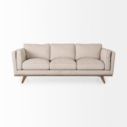 Mercana - Brooks 90.2L x 34.8W x 33.5H Cream Fabric Three Seater Sofa W/ Medium Brown Wooden Legs - 69620 view 3
