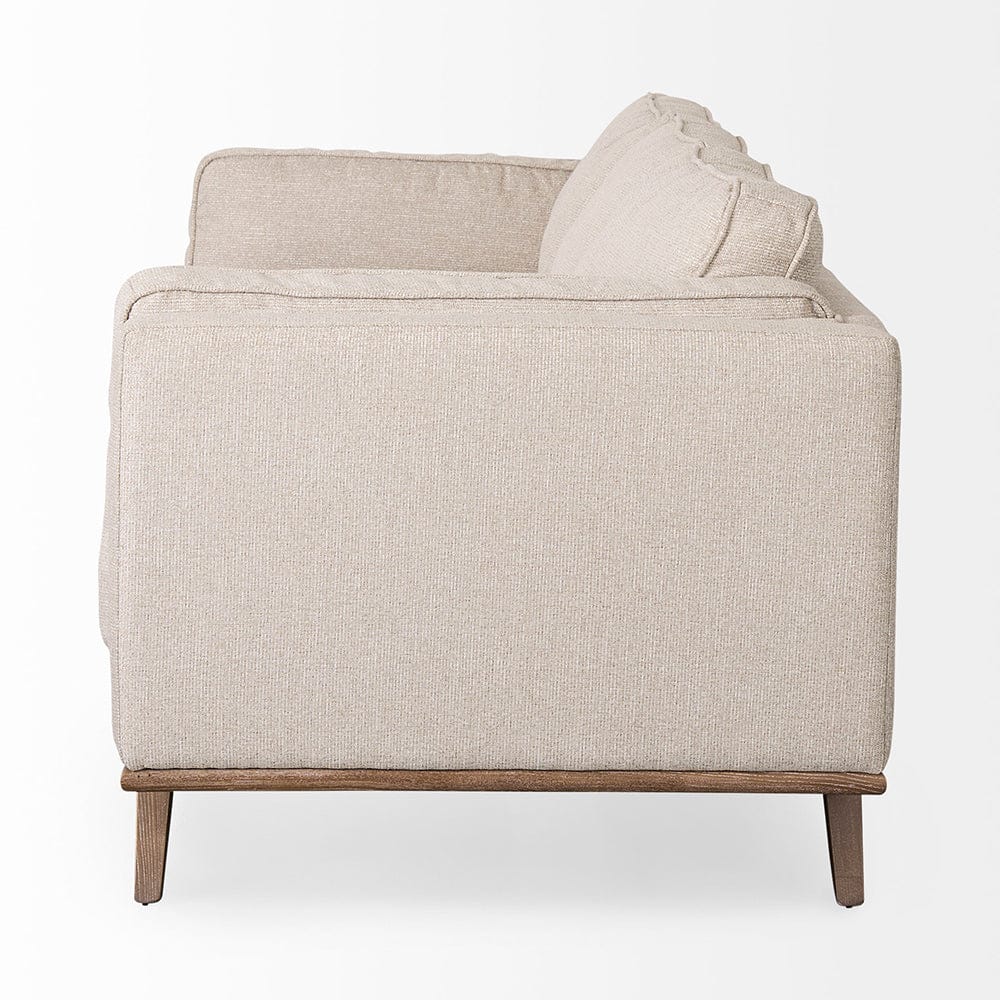 Mercana - Brooks 90.2L x 34.8W x 33.5H Cream Fabric Three Seater Sofa W/ Medium Brown Wooden Legs - 69620 view 4