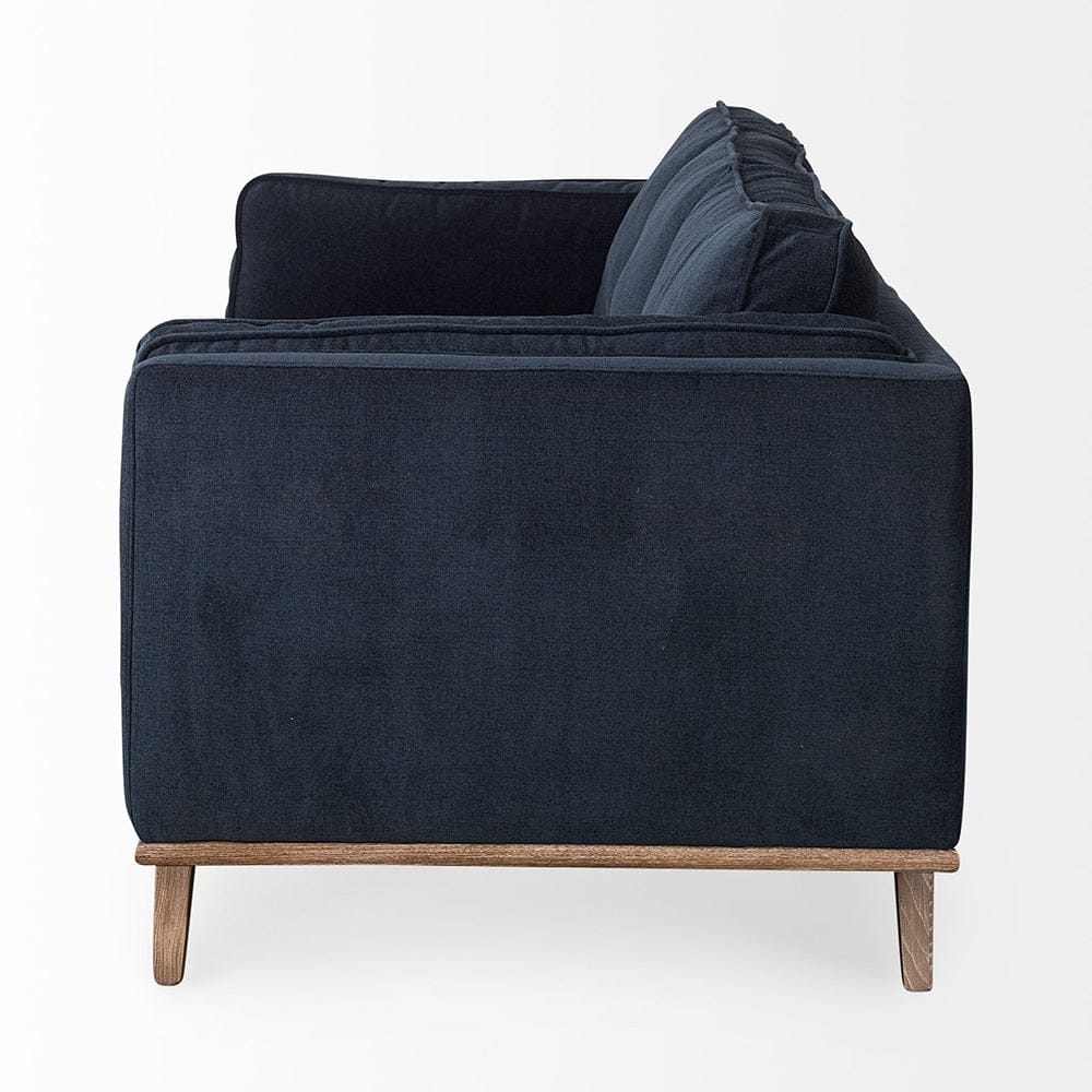 Mercana - Brooks 90.2L x 34.8W x 33.5H Navy Blue Fabric Three Seater Sofa W/ Medium Brown Wooden Legs - 69621 view 3