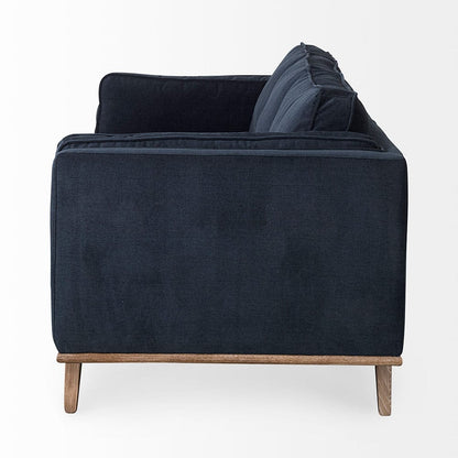 Mercana - Brooks 90.2L x 34.8W x 33.5H Navy Blue Fabric Three Seater Sofa W/ Medium Brown Wooden Legs - 69621 view 3