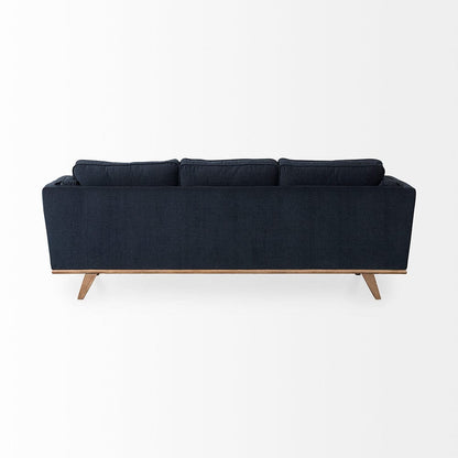 Mercana - Brooks 90.2L x 34.8W x 33.5H Navy Blue Fabric Three Seater Sofa W/ Medium Brown Wooden Legs - 69621 view 4
