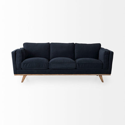 Mercana - Brooks 90.2L x 34.8W x 33.5H Navy Blue Fabric Three Seater Sofa W/ Medium Brown Wooden Legs - 69621 view 5